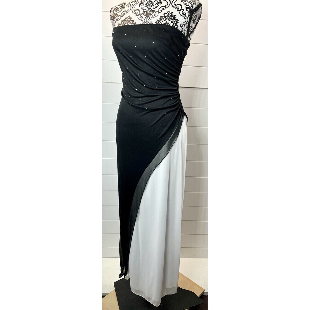 Y2k B.Smart Glitter Slinky Asymmetric Formal Gown Strapless Sz 3/4 Fairy Grunge